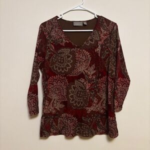 Croft & Barrow Red and Brown Floral Blouse